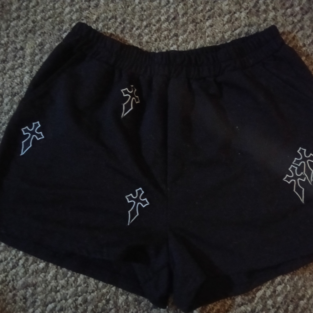 Women's Black Athletic Shorts with Cross Design